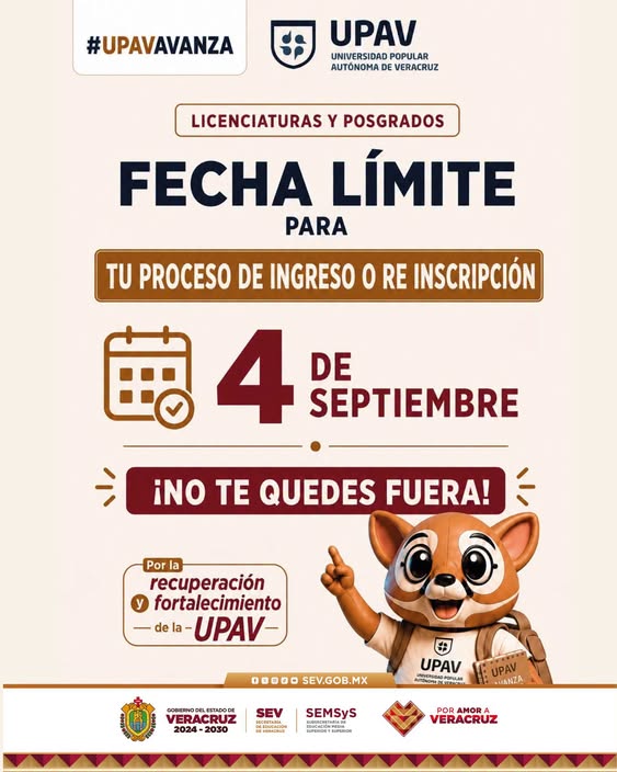 ¡Únete a la #FamiliaUPAV! Inscripciones hasta el 4/9